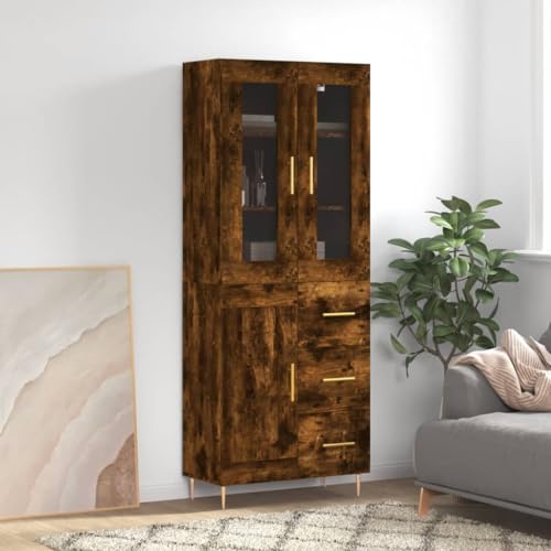 TEKEET Nice Cabinets & Storage Buffets & Sideboards Highboard Smoked Oak 69.5x34x180cm Engineered Wood von TEKEET