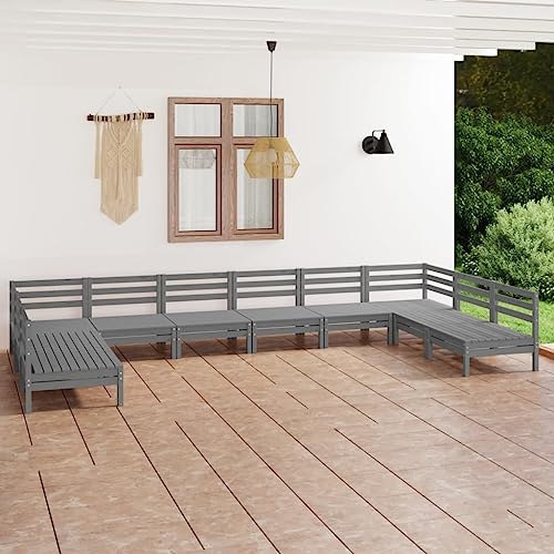 TEKEET Outdoor Möbelsets 10-teilig Gartenlounge Set Grau Massivholz Kiefer Möbel von TEKEET