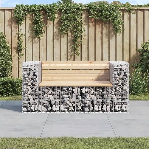 TEKEET Outdoor Sitzbank Gartenbank Gabion Design 143x71x65,5cm Massivholz Kiefer Möbel von TEKEET