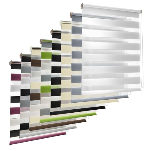 TEKONA Doppelrollo Klemmfix ohne Bohren Duo-Rollo Rollo Blickdicht lichtdurchlässig Fensterrollos Seitenzugrollo Sonnenschutz Fenster und Tür - Grün Grau Weiß, 100 x 150 cm (B x L) - Stoffbreite 96cm von TEKONA