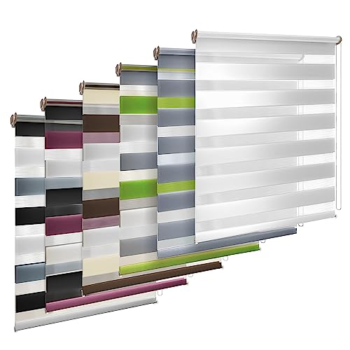 TEKONA Doppelrollo Klemmfix ohne Bohren Duo-Rollo Rollo Blickdicht lichtdurchlässig Fensterrollos Seitenzugrollo Sonnenschutz Fenster und Tür - Grün Grau Weiß, 55 x 150 cm (B x L) - Stoffbreite 51cm von TEKONA