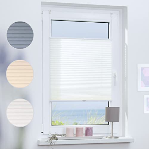 TEKONA Plissee Faltrollo Jalousie Rollo Ohne Bohren Klemmfix Easyfix Fenster Tür - Creme, 100 cm x 100 cm (B x L) von TEKONA