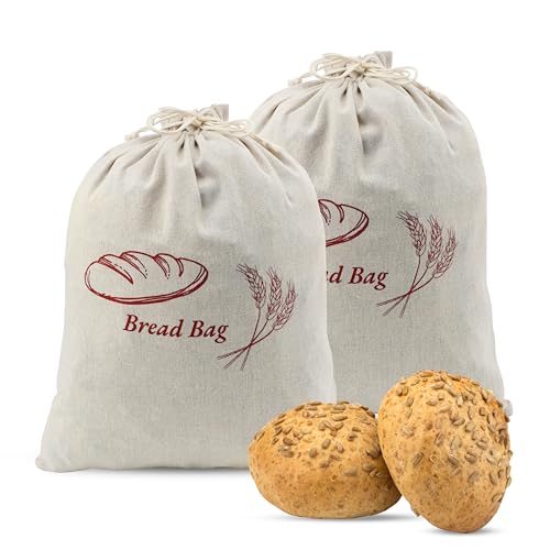 2 Stück Brotbeutel Leinen Brotbeutel Aufbewahrung Frischhalten 40x30cm Leinenbeutel Brotsack für die Brot Aufbewahrung von TEKONDA