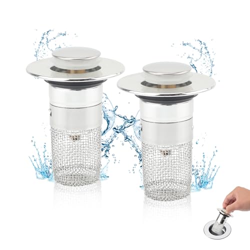 TEKONDA 2 Stück Waschbeckenstöpsel(34-40mm) Pop up Waschbeckenstöpsel Abflussstopfen Waschbecken mit Haarsieb Universelles Geruchsbeständiger Abflussstöpsel für Waschbecken Bad Küchenspülen von TEKONDA