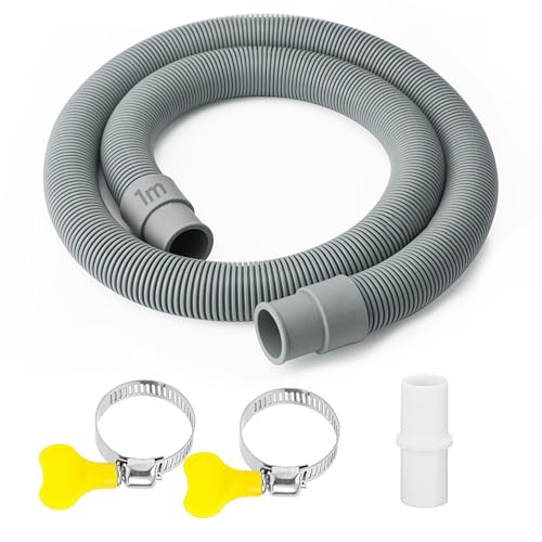 Ablaufschlauch Verlängerung Set für Waschmaschine 1M Waschmaschinenschlauch Verlängerung inkl Verbinderl und 2 Schlauchschellen Ø 20mm für Geschirrspüler Waschmaschine von TEKONDA