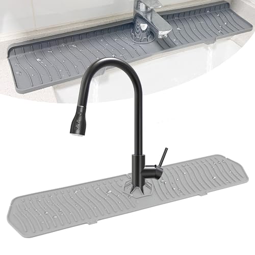 TEKONDA 1 Stück 61x14.5cm Silikon Abtropfmatte Spüle,Grau Silikon Wasserhahn Matte,Küchenspüle Spritzschutz für Badezimmer und Küche von TEKONDA