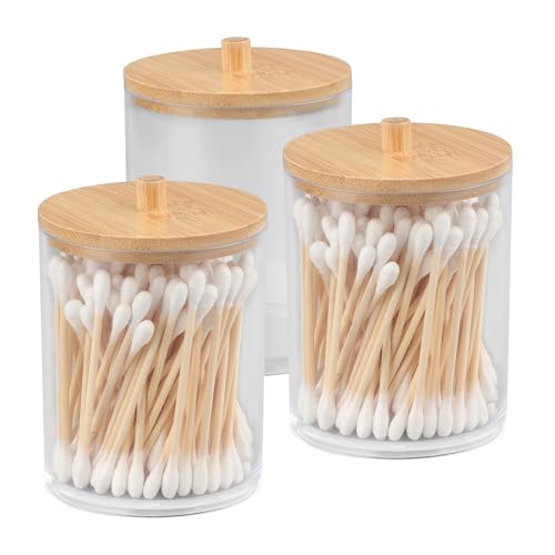 TEKONDA 3 Stück Wattestäbchen Behälter Wattestäbchenbox mit Bambusüberzug Transparente Wattestäbchen Spender Tampon Aufbewahrung Wattepadspender für Schminktisch Bad Wohnzimmer TEKONDA 3 Stück Wattestäbchen Behälter Wattestäbchenbox mit Bambusüberzug Transparente Wattestäbchen Spender Tampon Aufbewahrung Wattepadspender für Schminktisch Bad Wohnzimmer von TEKONDA