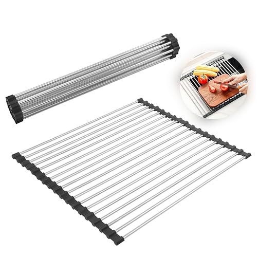 TEKONDA 43x35cm Abtropfgestell Geschirr Abtropfgitter Edelstahl Schwarz Faltbar Abnehmbar Abtropfmatte Geschirr fGeschirr Tassen Obst Gemüse Abtropfgitter Spüle von TEKONDA