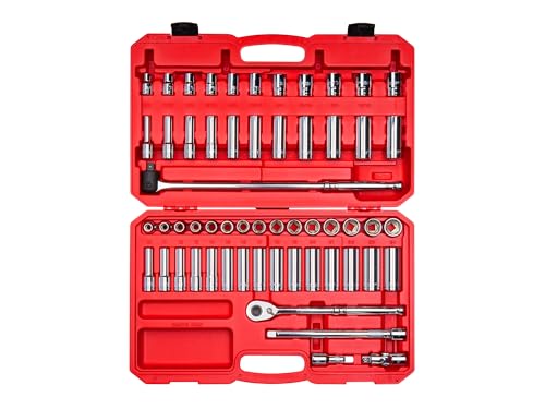 TEKTON 1/2 Zoll Antrieb 6-Kant Stecknuss und Ratschen-Satz, 57-teilig (3/8-1 Zoll, 10-24 mm) SKT25301 von TEKTON