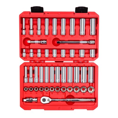 TEKTON 3/8 Zoll Antrieb 6-Kant Stecknuss und Ratschen-Satz, 46-teilig (5/16-3/4 Zoll, 8-19 mm) SKT15301 von TEKTON