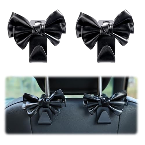 TELAIN 2er Pack Kofferraum Organizer, Auto Haken niedliches Schleifen Headrest Hänger für Taschen und Handtaschen, Platzsparende Autobehörde (Schwarz) von TELAIN