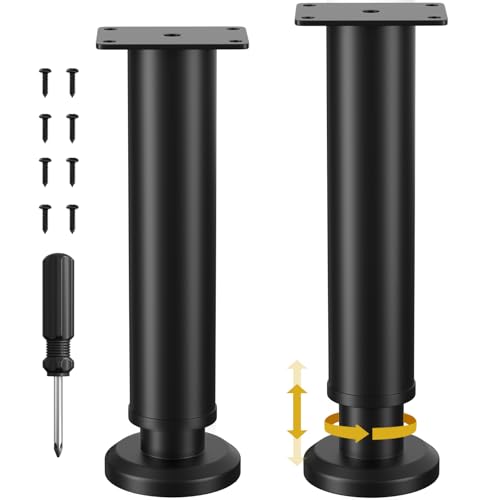 TELANKS 2er Set Verbesserte Höhenverstellbare Möbelfüße, Verstellbar Möbelfüße 25-43cm, Metall Schwarz Möbelbeine, Möbelersatzbeine für Sofa/Schrank/Couch/Kommode/Tisch/Bett (2, 25-43cm) von TELANKS
