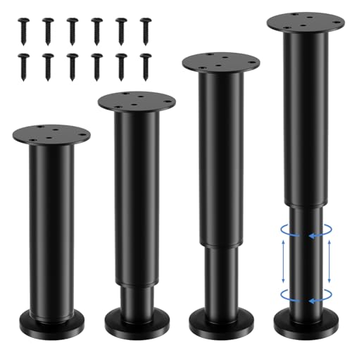 TELANKS 4er Set Möbelfüße Höhenverstellbar mit Sockel, 18-33cm Möbelfüße Verstellbar, Ersatzbeine für schwere Möbel aus Metall, Geeignet für Bett/Sofa/Schrank/Sofa/Kommode/Bett/Tisch von TELANKS