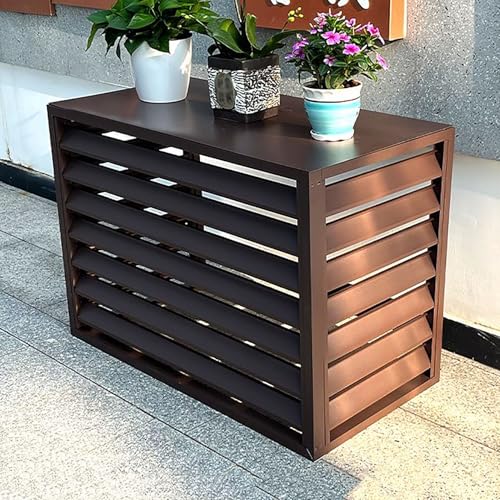 Abdeckung Klimaanlage Außengerät, Aluminium Sichtschutzzaun, Dekorativer Bildschirm Der Klimaanlage, Mülltonnenbox, Schutzgitter, Verkleidung Wärmepumpe(Brown,100x50x70cm) von TELCIM