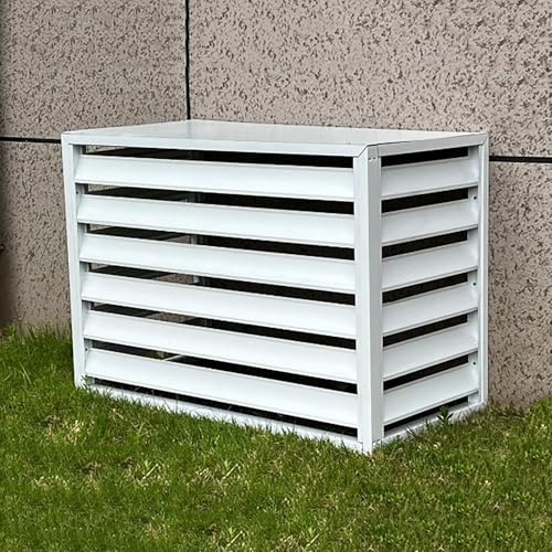 Abdeckung Klimaanlage Außengerät, Aluminium Sichtschutzzaun, Dekorativer Bildschirm Der Klimaanlage, Mülltonnenbox, Schutzgitter, Verkleidung Wärmepumpe(White,110x60x80cm) von TELCIM