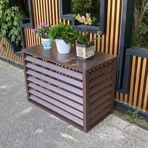 Aluminium Klimaanlage Abdeckung, Schutzgitter Für Wärmepumpen, Sichtschutzzaun, Mülltonnenbox, Gartenbox, Blumenständer, Sichtschutz Zäune Jalousien Design(Brown,110x60x80cm) von TELCIM