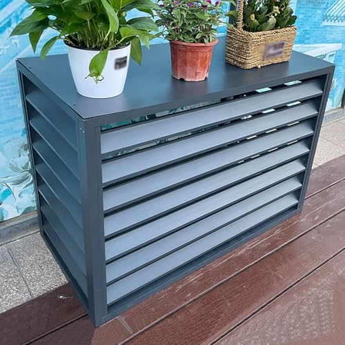 Aluminium Klimaanlage Abdeckung, Schutzgitter Für Wärmepumpen, Sichtschutzzaun, Mülltonnenbox, Gartenbox, Blumenständer, Sichtschutz Zäune Jalousien Design(Gray,100x50x70cm) von TELCIM