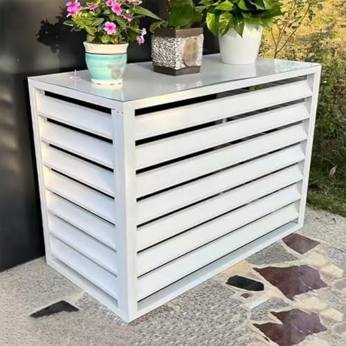 Aluminium Klimaanlage Abdeckung, Schutzgitter Für Wärmepumpen, Sichtschutzzaun, Mülltonnenbox, Gartenbox, Blumenständer, Sichtschutz Zäune Jalousien Design(White,100x50x70cm) von TELCIM