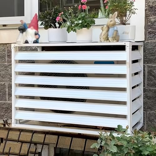 Aluminium Klimaanlage Abdeckung, Sichtschutzzaun, Wärmepumpe Verkleidung, Schutzgitter, Blumenständer, Mülltonnenbox Abdeckung, Geräuschreduzierung(White,110x60x80cm) von TELCIM