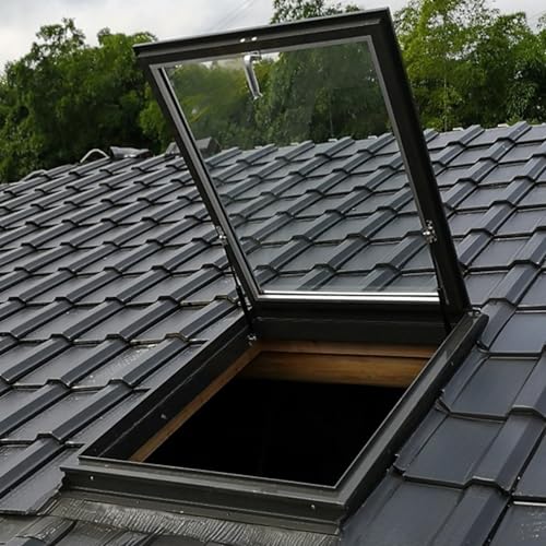 Dachfenster,Ausstieg Dachluke,Dachfenster Mit Öffnung Aus Aluminium,Oberlicht Mit Manueller Belüftung,Dachoberlicht Für Wohngebäude,Nach Oben Öffnen(90 * 90cm/35.4 * 35.4in) von TELCIM