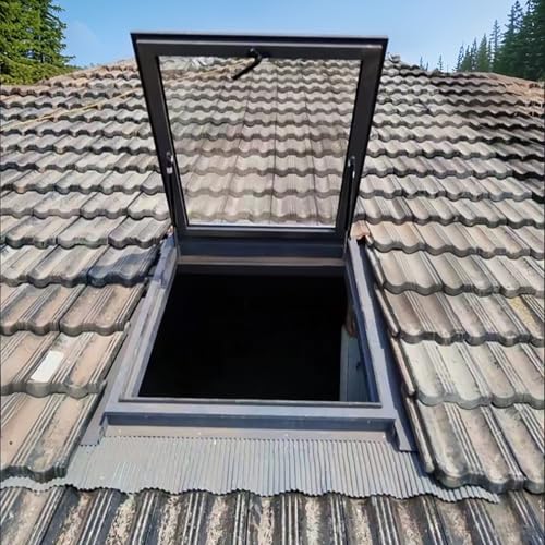 Dachfenster,Ausstieg Dachluke,Dachfensterabdeckung Aus Gehärtetem Glas,nach Oben Zu Öffnen,Geeignet Für Wintergärten,Dachböden,Keller(68 * 88cm/26.7 * 34.6in) von TELCIM