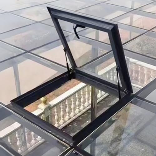 Dachfenster,Ausstieg Dachluke,geneigtes Flachdach,Dachfenster Abdeckung Aus Gehärtetem Glas,Dachfenster Mit Öffnung Aus Aluminium(60 * 60cm/23.6 * 23.6in) von TELCIM