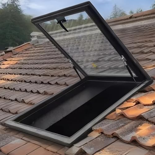 Dachfenster,Dachboden Mit Schrägem Flachdach Und Lichtschachtfenster,Dachfenster Mit Öffnung Aus Aluminium,Oberlicht Aus Gehärtetem Glas(80 * 100cm/31.5 * 39.3in) von TELCIM