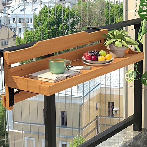 Klappbarer Balkontisch Zur Wandmontage,Balkontisch Hänge Geländer,An Der Wand Montierter Terrassen-Beistelltisch,Platzsparender Balkongeländertisch,Balkontisch Hängend(120 * 25cm/47.2 * 9.8in) von TELCIM