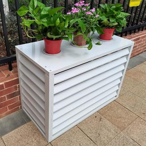Klimaanlage Abdeckung, Cover Schutzgitter Für Wärmepumpen, Aluminium Blumenständer, Dekorativer Sichtschutz, Verkleidung Klimaanlage Außengerät(White,110x60x80cm) von TELCIM