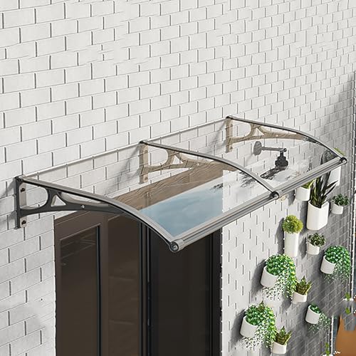 Vordach Für Haustür, Polycarbonat Fenstermarkise Mit Waschbecken, Transparent Pultbogenvordach Mit Aluminiumhalterung, Für Balkon Traufe Garten(W80xL100cm) von TELCIM