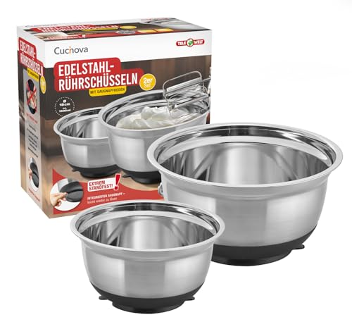 TELE WELT Cucinova Edelstahl Rührschüssel 2er Set [MIT SAUGNAPFBODEN] Schüssel - Schüssel Set - Stainless steel bowl - Küchenschüssel von TELE WELT
