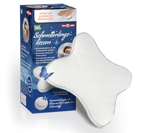 TELE WELT HSP Schmetterlingskissen [Memory Foam] Seitenschläferkissen - Nackenstützkissen - ergonomische Unterstützung - Atmungsaktiv - orthopädisches Kissen - 45 x 35 x 10cm von TELE WELT