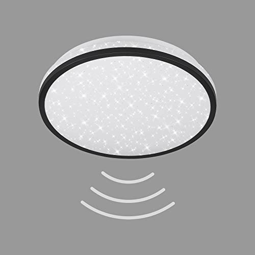 Telefunken - LED Deckenleuchte mit Sternendekor, Badlampe inkl. Bewegungssensor, Deckenlampe mit Tageslichtsensor, neutralweiße Lichtfarbe, 16 Watt, 1.500 Lumen, Weiß/Schwarz, Ø 28cm, 318305TF von TELEFUNKEN