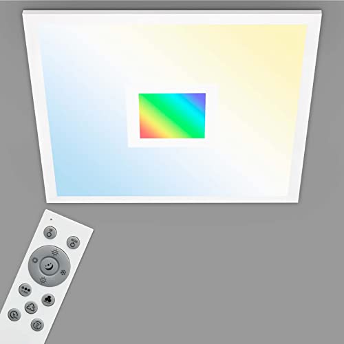 TELEFUNKEN - LED Panel, LED Deckenleuchte, Deckenlampe dimmbar, inkl. Fernbedienung, RGB-Innenbereich, 24 Watt, 2400lm, Timerfunktion, 445x445x62mm (LxBxH), 319106TF, Weiß, 44.5 x 44.5 cm von TELEFUNKEN