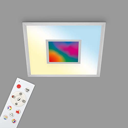 Telefunken LED Panel RGB, LED Deckenleuchte CCT, Deckenlampe RGB Centerlight, Regenbogeneffekt, Fernbedienung, Dimmbar, Silberfarbig, 445x445x65mm 319704TF Silber, 44.5 x 44.5 cm von TELEFUNKEN