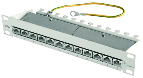 TELEGÄRTNER J02022A0057 Patch Panel Kat.6A(tief) 1HE 12x RJ45 lichtgrau von TELEGARTNER