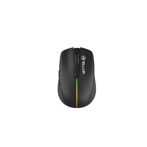 TELLUR Kabellose Maus mit Lautlosem Klicken, Wiederaufladbar USB C, 2,4 GHz USB Nano Empfänger, Wireless Mouse Silent Click, 1600 DPI, RGB Lichtband, Schlankes und Leichtes Design zum Tragen (Schwarz) von TELLUR