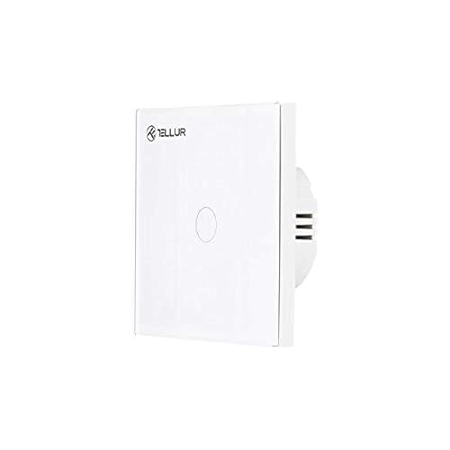 Tellur SMART Touch Switch WiFi, Smartphone-App, Kompatibel mit Alexa und Google Assistant, 1 Gang, Weißglas-Finish von TELLUR