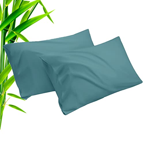 Blaugrüne Kissenbezüge, Standardgröße, kühlende Bambus-Viskose, kühlende Kissenbezüge mit Hotelverschluss, kühl, atmungsaktiv, für heiße Schläfer und Nachtschweiß, 50,8 x 66 cm von TELUS