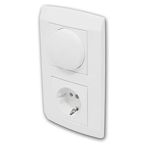 LOGIQ LED Dimmer-Schalter mit Steckdose, max. 100W, weiß, mit Rahmen, Elektroniksicherung, Steckklemmen von TEM