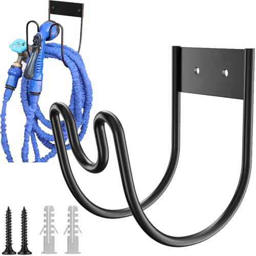 Metall-Gartenschlauchhalter – Wandmontierter Wasserschlauchhalter – Schlauchaufhänger, strapazierfähig, für Wasserschlauch-Verlängerungskabel, Vakuumschlauch, schwarz Metall-Gartenschlauchhalter – Wandmontierter Wasserschlauchhalter – Schlauchaufhänger, strapazierfähig, für Wasserschlauch-Verlängerungskabel, Vakuumschlauch, schwarz von TEMEILI