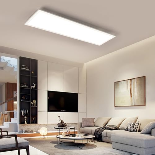 TEMFAU LED Deckenleuchte Panel 100x25 cm, Ultra flach 22W Deckenpanel, Deckenlampe mit 4000K Neutralweißes Licht, für Büro Wohnzimmer Küche Garage von TEMFAU