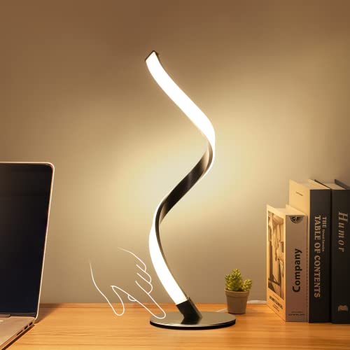 TEMFAU LED Spiral Tischlampe - Nachttischlampe Tischleuchte Touch Dimmbar, 3000K Warmweiß, Moderne Nachttischlampe für Schlafzimmer Wohnzimmer Kinderzimmer Büro von TEMFAU