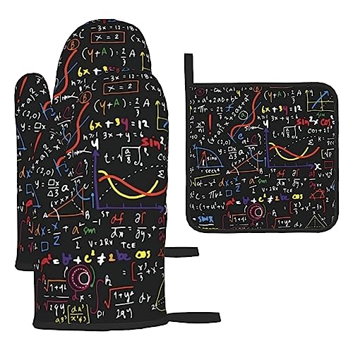 Math Formula Ofenhandschuhe Topflappen Set 3 Stück Küche Kochen Backen Grillen Wärmedämmung rutschfeste Ofenhandschuhe und Matten Set von TEMKIN