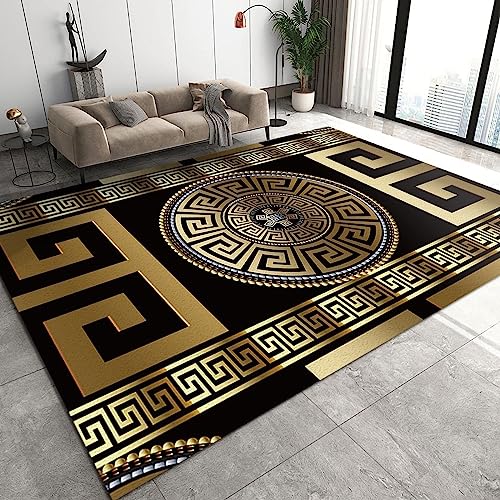 Griechischer Schlüsselmännchen Im Retro-Stil Aus Schwarzem Gold Teppiche Gegend, Geometrisches 3D-Gold Dekorativer Teppich für Wohnzimmer, Schlafzimmer, Esszimmer Badezimmer Küche Flur Läufer 60x120cm von TEMLAN