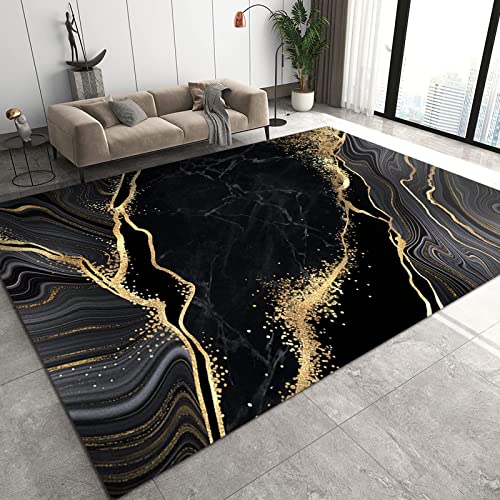 Luxuriöser Marmor Aus Schwarzem Gold Teppiche Gegend, Abstrakte Nachthimmel-graue Strichzeichnungen Dekorativer Teppich für Wohnzimmer, Schlafzimmer, Esszimmer Badezimmer Küche Flur Läufer 60 x 120cm von TEMLAN