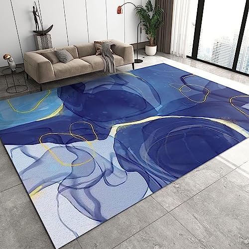 TEMLAN Blaugoldweißer Marmor Teppiche Gegend, Heller Streifenmarmor Kurzflor Teppiche für Wohnzimmer, Schlafzimmer, Kinderzimmer, Büro, etc 40 x 60cm von TEMLAN