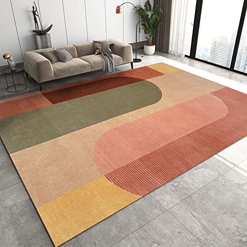 TEMLAN Boho Bunt Geometrisch Teppiche Gegend, Retro-Rosa-Orange Kinderteppich für Drinnen und Draußen Terrasse Balkon Garten Wohnzimmer 80 x 150cm von TEMLAN