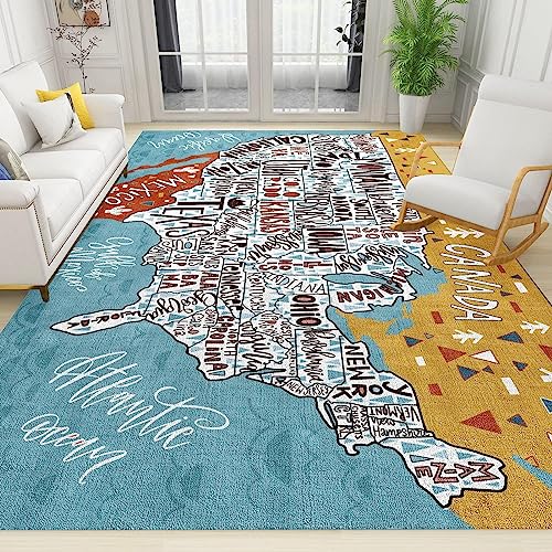 TEMLAN Die USA Map Kids Teppiche Gegend, Großes Lernen Im Klassenzimmer Für Kinder Schlafzimmer Kurzflor für Wohnzimmer, Schlafzimmer, Esszimmer Badezimmer Küche Flur Läufer 140 x 200cm von TEMLAN