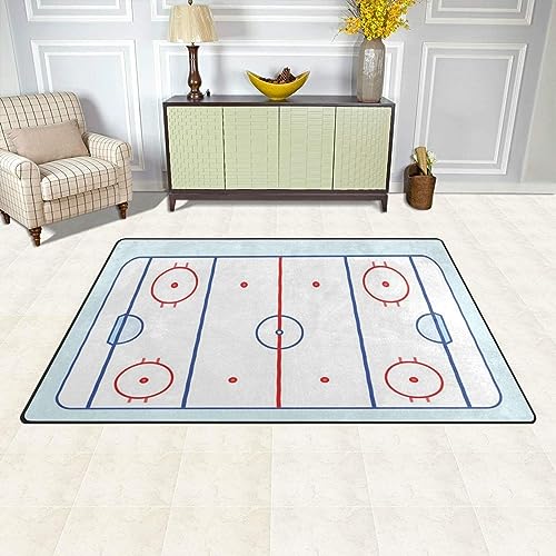 TEMLAN Eishockeybahn In Blautönen Und Rot Teppiche Gegend, Hockey-Sportveranstaltungen Dekorativer Teppich für Wohnzimmer, Schlafzimmer, Esszimmer Badezimmer Küche Flur Läufer 60 x 120cm von TEMLAN